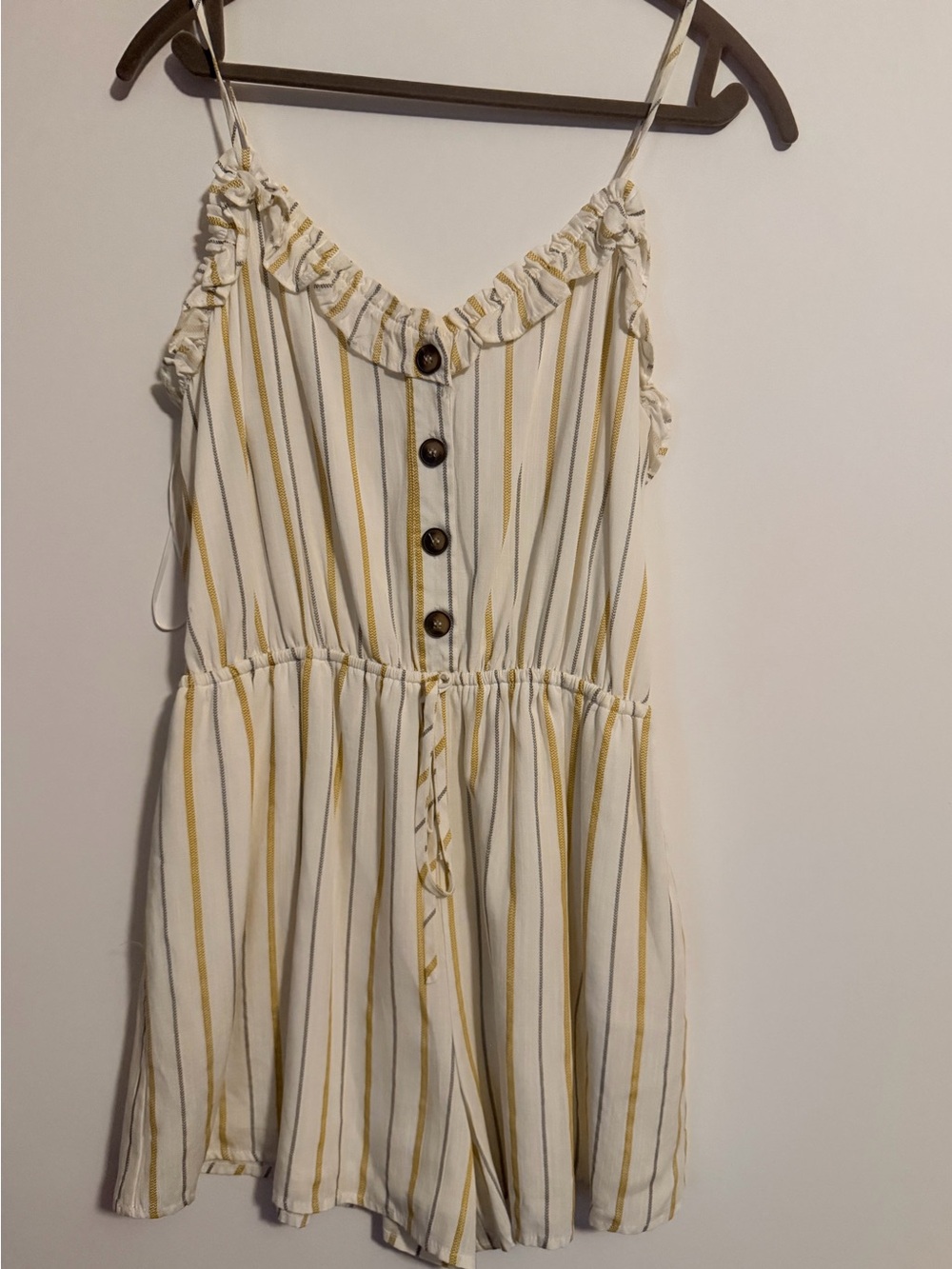 Cream, Yellow & Gray Striped Romper